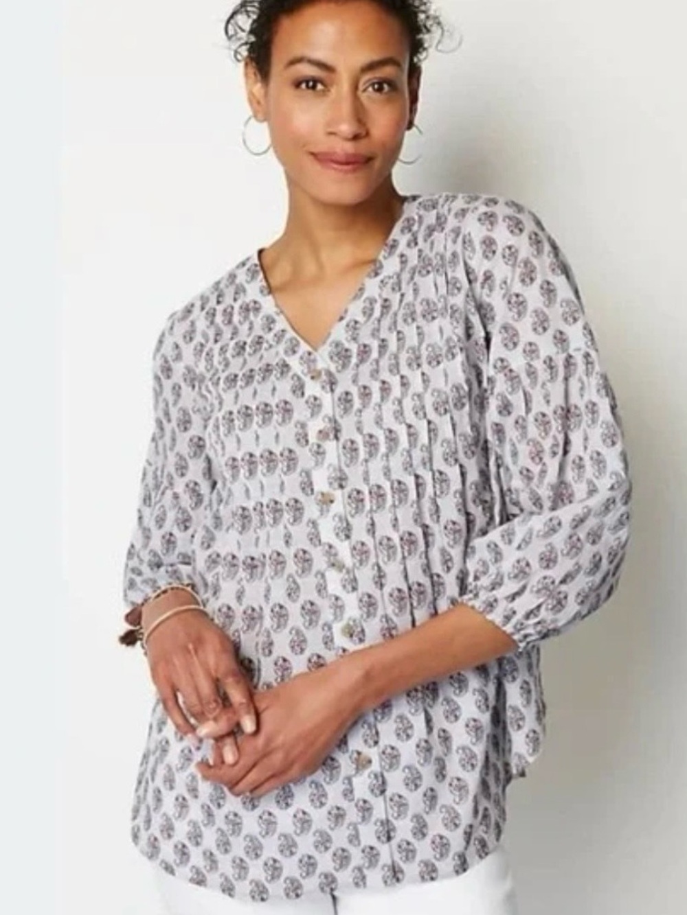 J.Jill Paisley V-Neck Cotton Top